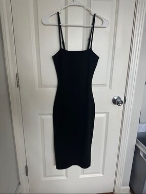 Lulu's Black Spaghetti Strap Midi Bodycon Dress